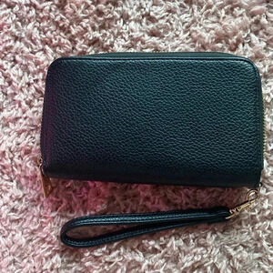Black Faux Leather Wristlet